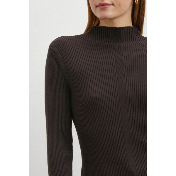 Fitilli Yarım Balıkçı Yaka Kazak Kahve