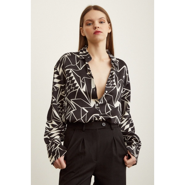 Bürümcük Kabartma Desenli Gömlek Siyah