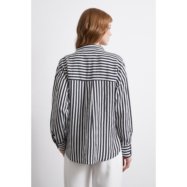 Multi Çizgili Cepli Gömlek Siyah