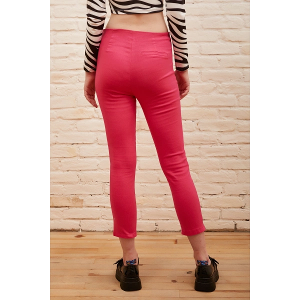 Fermuarlı Tayt Pantolon Fuşya