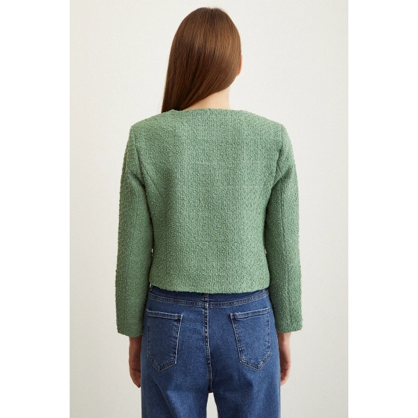 Düğme Detaylı Tüvit Ceket Yeşil