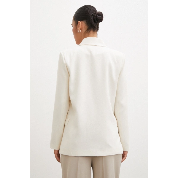 Çift Düğmeli Blazer Ceket Ekru