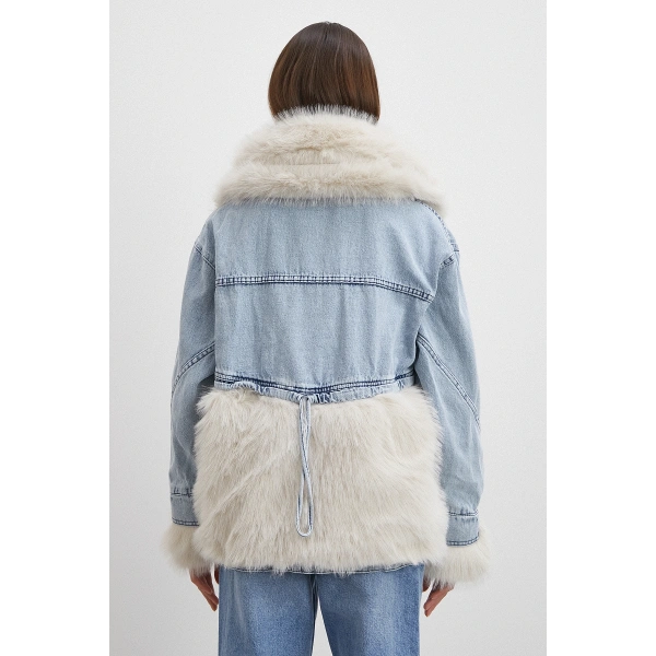 Kot Garnili Kürklü Mont Mavi