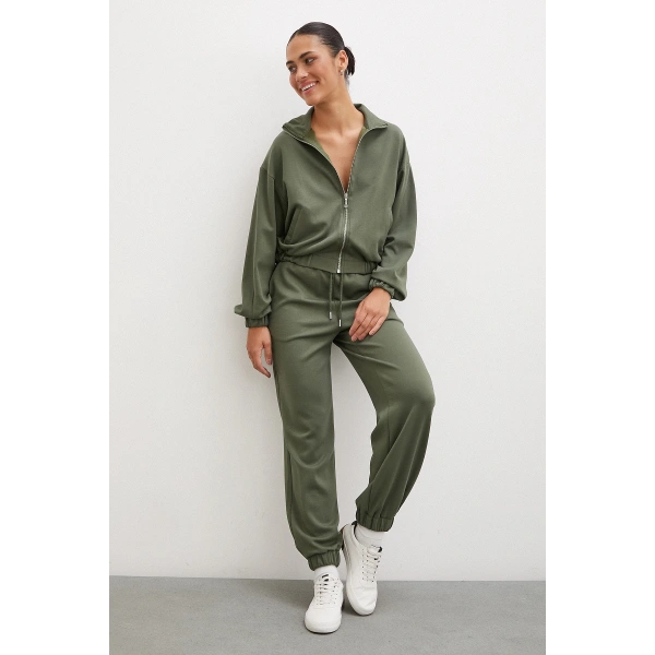 Fermuarlı Sweatshirt Haki