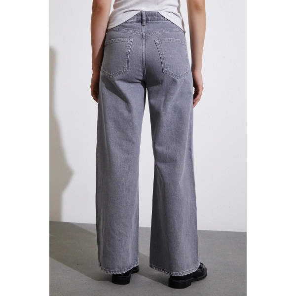 Yüksek Bel Wide Leg Jean Füme