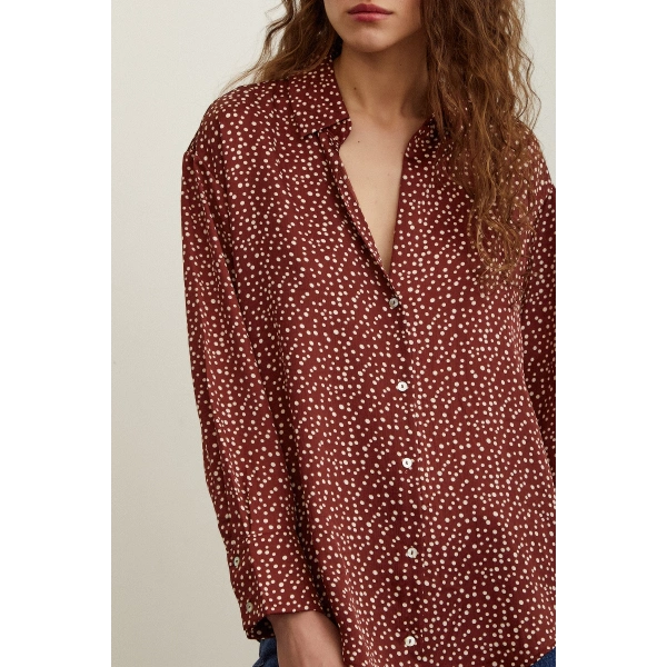 Puantiye Desenli Saten Gömlek Kiremit
