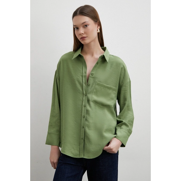 Mars Tencel Dökümlü Gömlek Yeşil