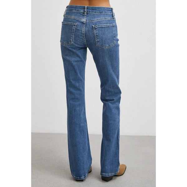 Orta  Bel Likralı İspanyol Paça Jean Mavi