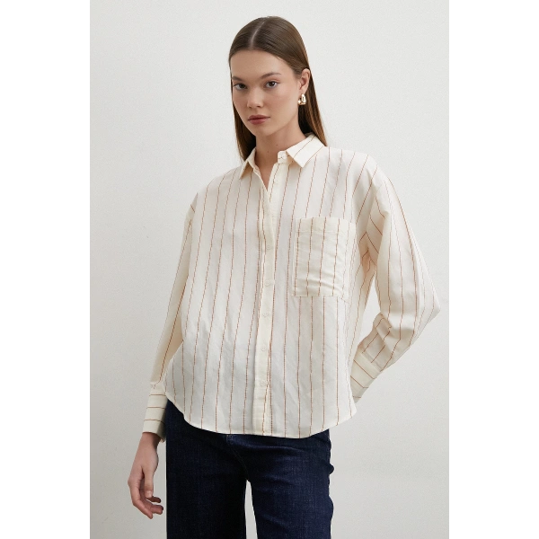 Kontrast Çizgili Modal Gömlek Kahve