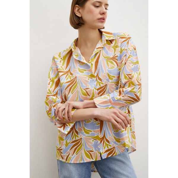 Baskılı Modal Gömlek Pudra