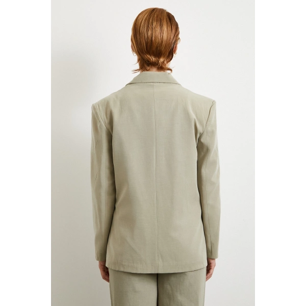 Çift Düğmeli Keten Blazer Ceket Gri