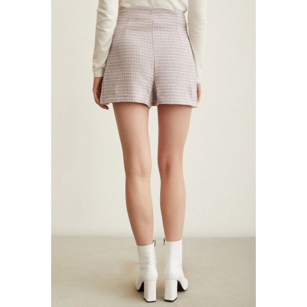 Kırçıllı Yırtmaçlı Şort Etek Lila