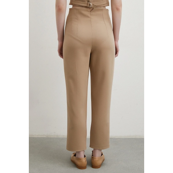 Önü Pensli Skinny Kumaş Pantolon Vizon