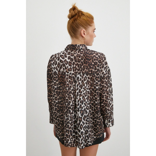 Leopar Desen Gömlek Siyah