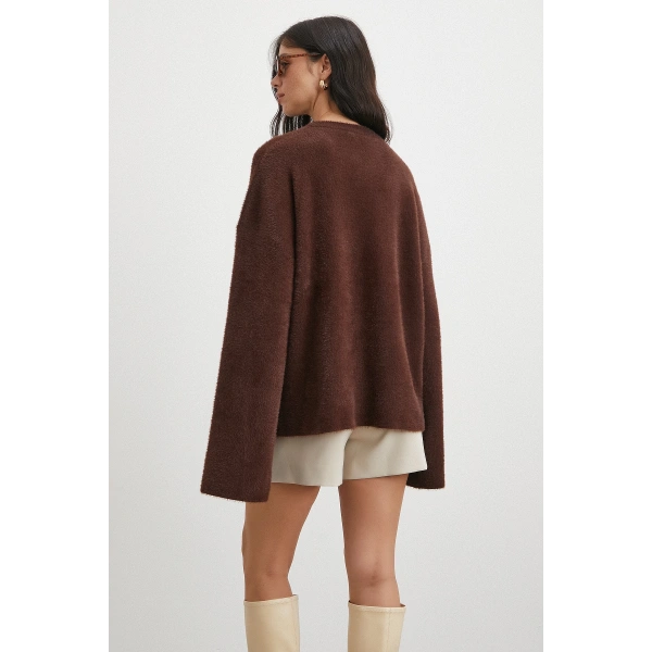 Bisiklet Yaka T Kol Kazak Kahve