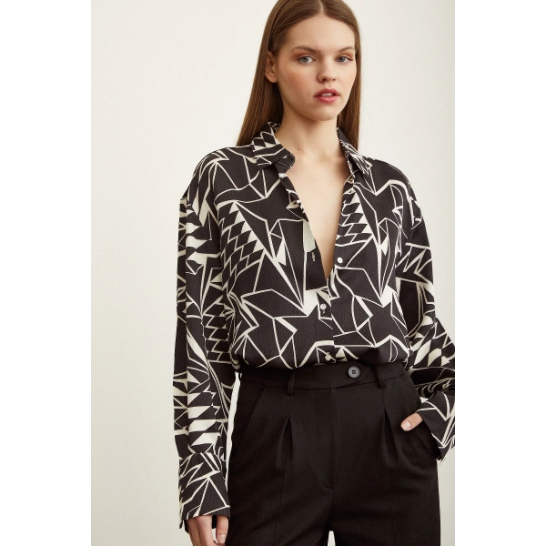 Bürümcük Kabartma Desenli Gömlek Siyah