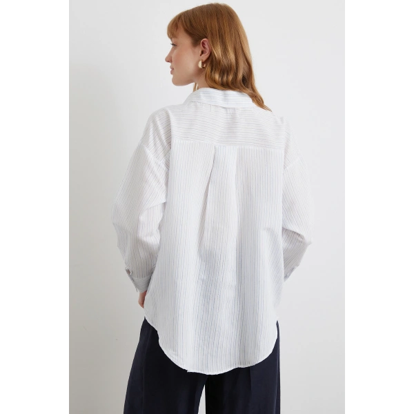 Simetrik Çizgili Gömlek Mavi