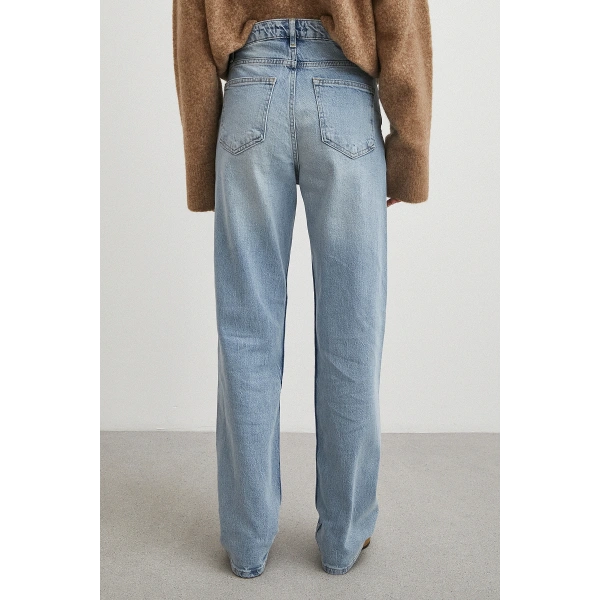 Yüksek Bel Straight Fit Jean Buz Mavisi