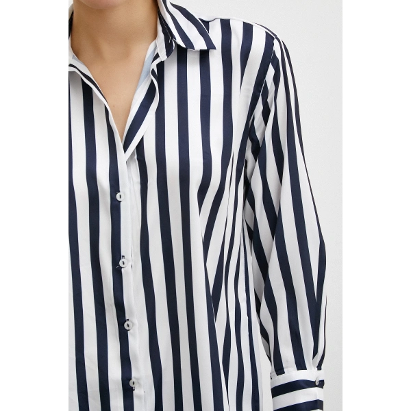 Robalı Çizgili Gömlek Lacivert