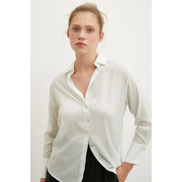 V Yaka Robalı Gömlek Mint