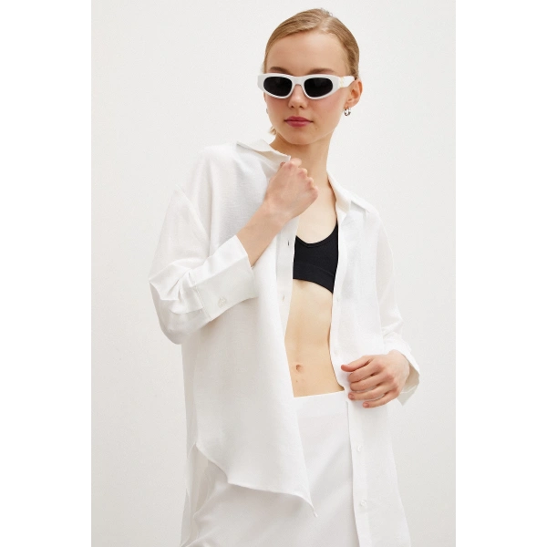 Fakir Kol Keten Gömlek Beyaz