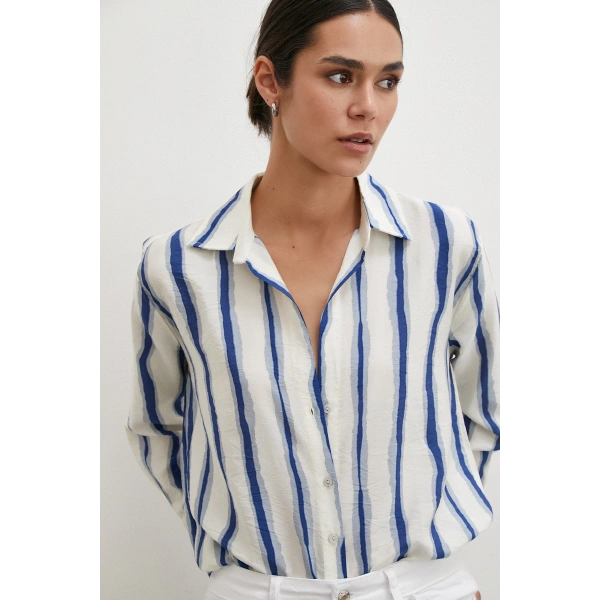 Bambu Çizgili Gömlek Lacivert