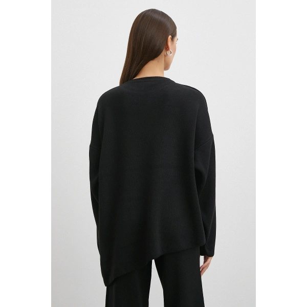 Eteği Çapraz Pantolonlu Bisiklet Yaka Takım Siyah