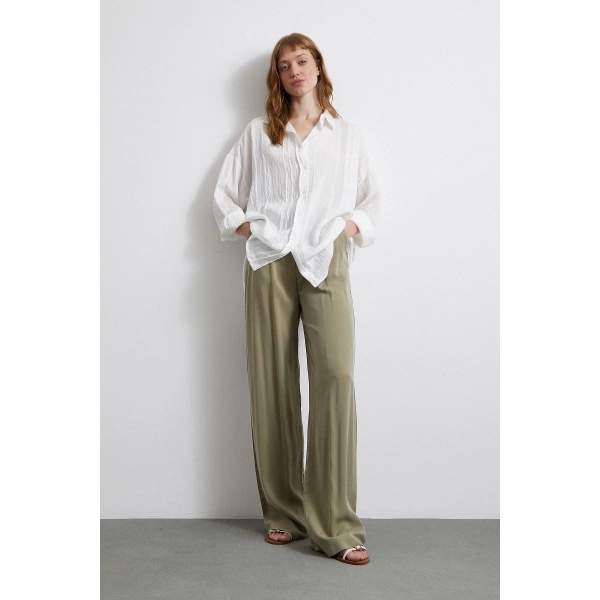 Dantel Detaylı Transparan Pamuklu Gömlek Beyaz