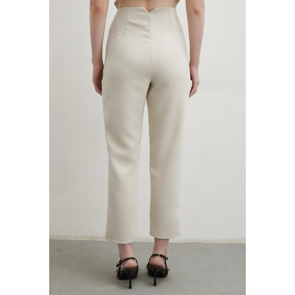 Önü Pensli Skinny Kumaş Pantolon Bej