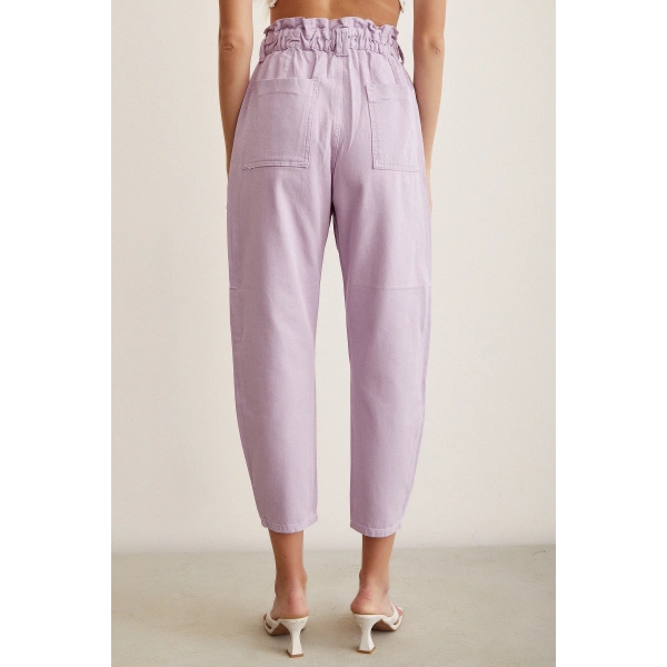 Beli Lastikli Düğme Kapalı Boyfriend Jean Mor