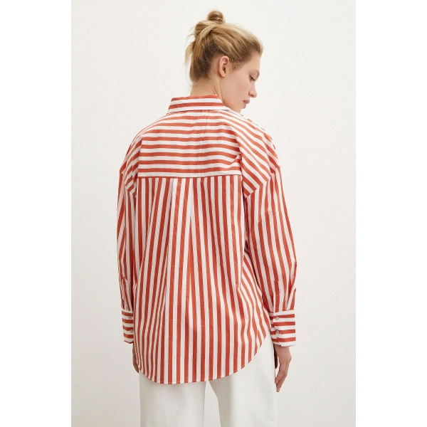 Cepli Çizgili Gömlek Oranj