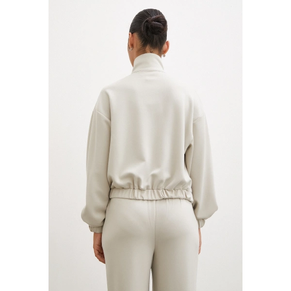 Fermuarlı Sweatshirt Taş