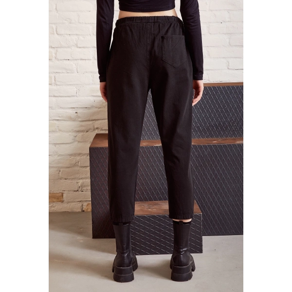 Beli İpli Salaş Gabardin Pantolon Siyah