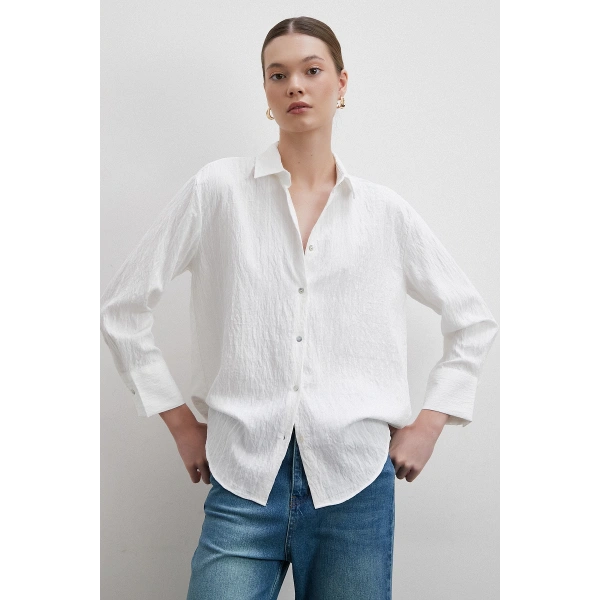 Çizgi Detaylı Gömlek Beyaz