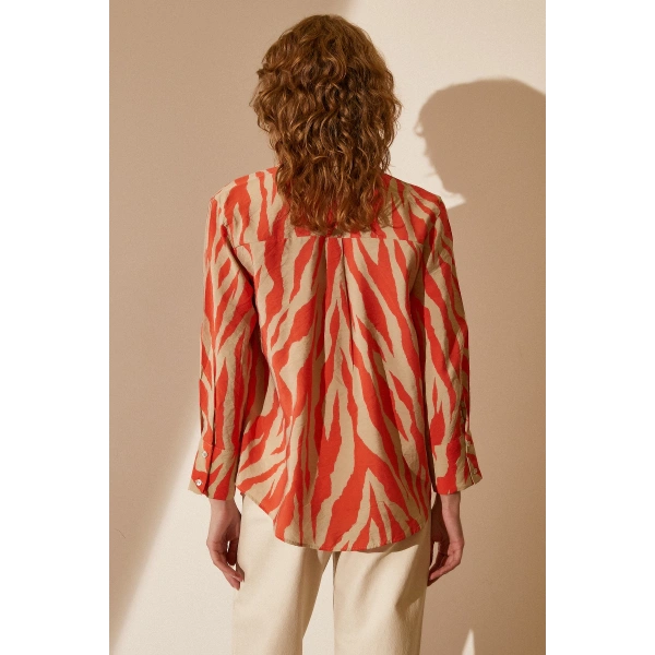 Zebra Desen Modal Gömlek Zebra Desen Turuncu
