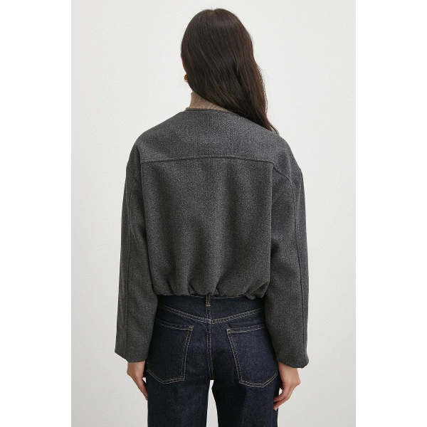 Beli Lastikli Düğmeli Bomber Ceket Antirasit