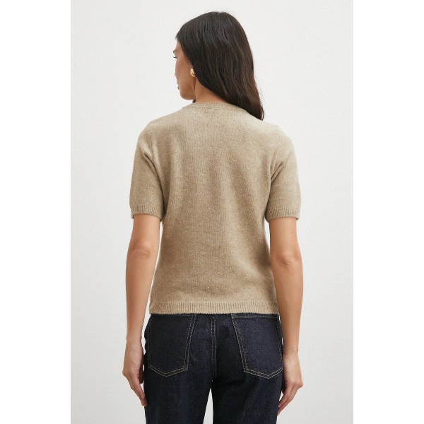 Simli Kısa Kol Kazak Vizon