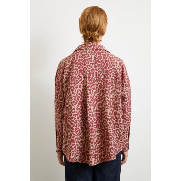 Leopar Desen Javanez Gömlek Yeşil