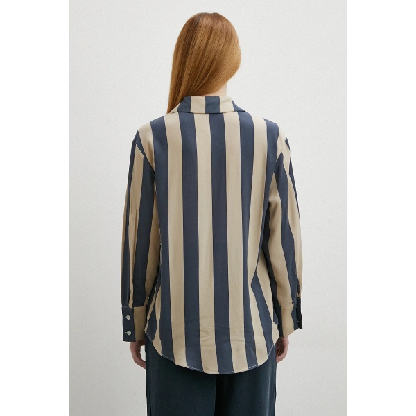 Çizgili Viskon Gömlek Kahve