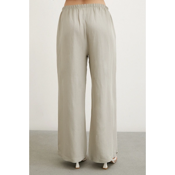 Beli Lastikli Bol Paça Pantolon Haki