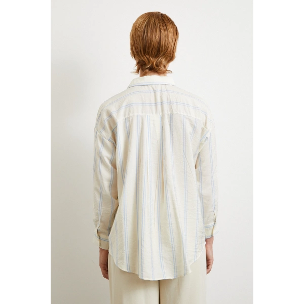 Çift Çizgili Modal Gömlek Mavi