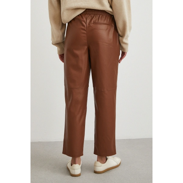 Bağcıklı Deri Pantolon Kahve