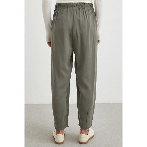 Bağcıklı Beli Lastikli Pileli Pantolon Haki