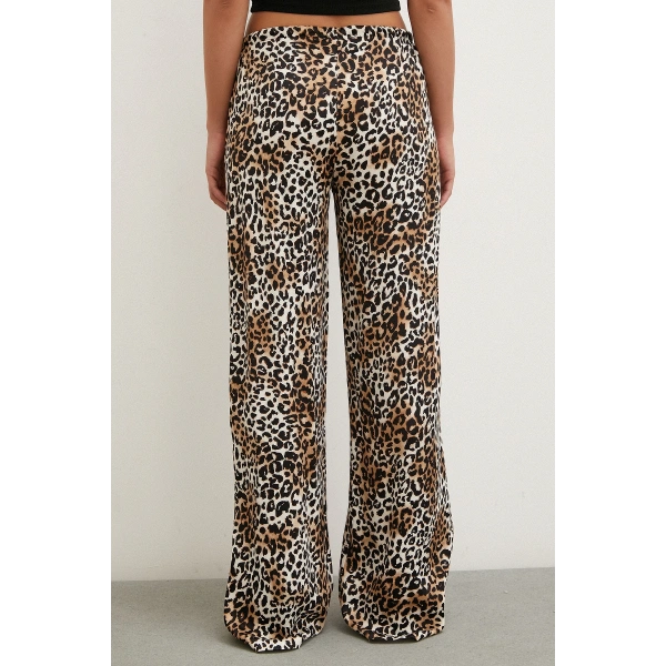 Leopar Saten Pantolon Siyah