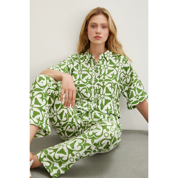 Kısa Kollu Crop Gömlek Yeşil