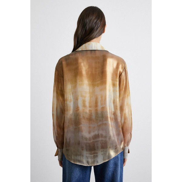 Desenli Krinkıl Gömlek Haki