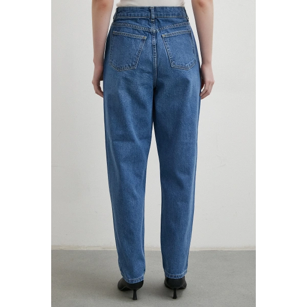 Taş İşlemeli Mom Jean Mavi