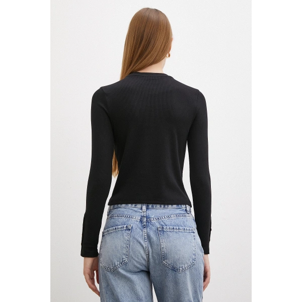 Kollu Düğmeli Bluz Siyah