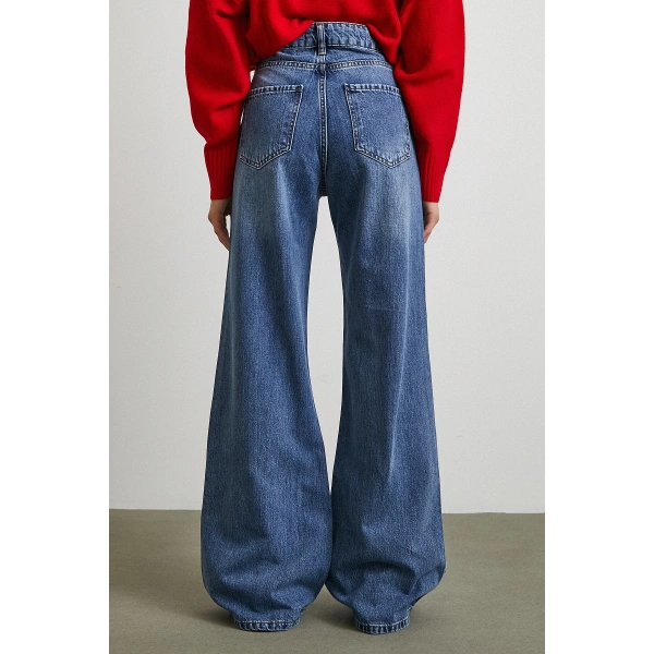 Yüksek Bel Wide Leg Jean Mavi