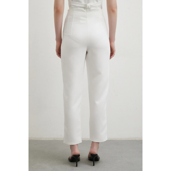 Önü Pensli Skinny Kumaş Pantolon Ekru